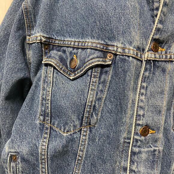 ID Wear Jacket Denim Leather Collar Size L Trucker Jacket Embroidered Wolf - Picture 6 of 12